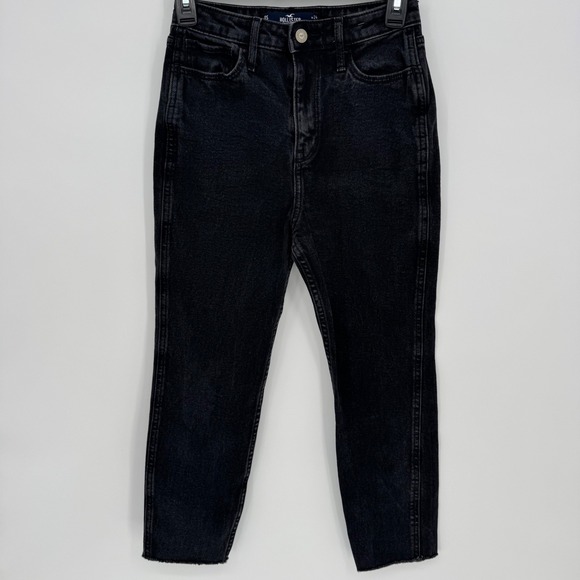 Hollister Ultra High Rise Mom Jean Black Distressed Raw Hem Cropped size 0 - Picture 2 of 8